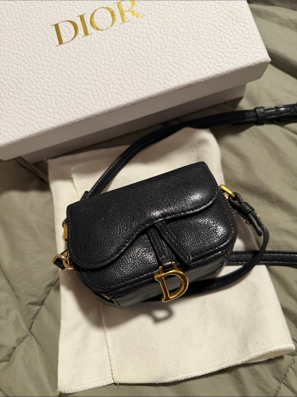 Dior Black Mini Saddle Bag with Gold 'D' Charm
